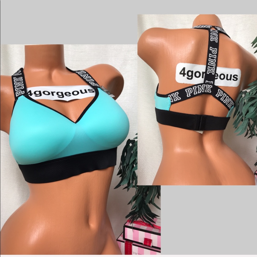 PINK Victoria's Secret Aqua and Black Sports Bra